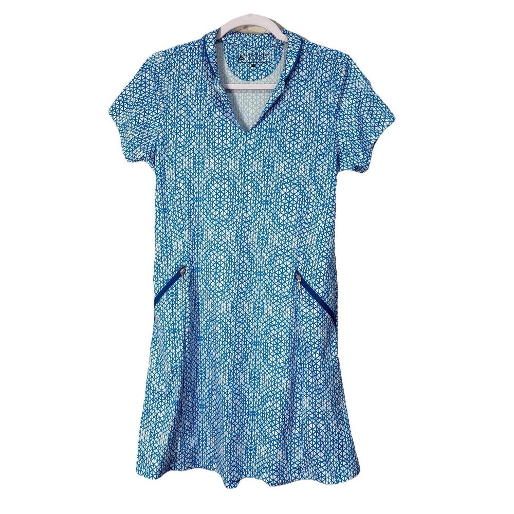 Bermuda Sands Golf Dress Size Small Short Sleeve Geometric Teal White Athletic